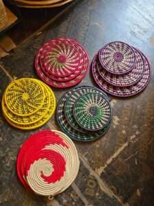 Authentic made-in-Africa decorative item perfect for living rooms and commercial spaces A set of 3 Rwandese wall hangings