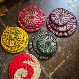 Authentic made-in-Africa decorative item perfect for living rooms and commercial spaces A set of 3 Rwandese wall hangings