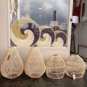 Assorted cane lampshades High-quality woven African décor piece for luxury and minimalist interiors