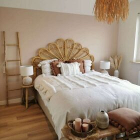 5x6 Cane rattan headboard Elegant boho-inspired interior styling piece crafted for contemporary décor setups