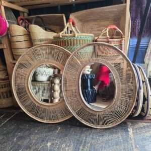 Curated cane mirrors Modern rustic décor element suitable for Airbnb, hotel, and home styling
