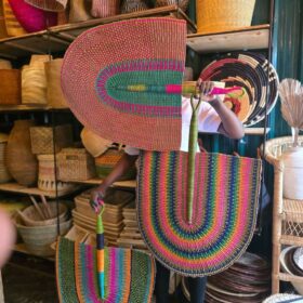 Statement African décor accent ideal for restaurants, lodges, and resort interiors. Wall fans