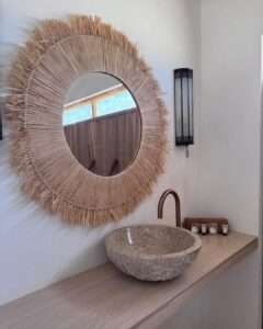 Raffia hand woven mirror Handcrafted African bohemian home décor piece designed to elevate modern interiors