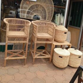 Stools And Basket Set Elegant boho-inspired interior styling piece crafted for contemporary décor setups