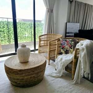 malawi chair fibre coffer table set Statement African décor accent ideal for restaurants, lodges, and resort interiors