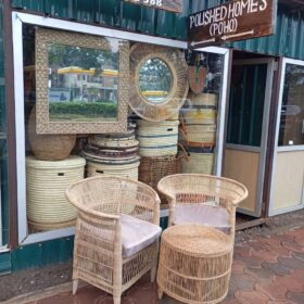 This combination comes with two complementary cushions Each chair 11,000 Table 10,500 Statement African décor accent ideal for restaurants, lodges, and resort interiors