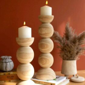 Wooden candle holders Unique bohemian décor addition for curated living spaces and hospitality interiors