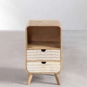 pair stylish bedside tables Elegant boho-inspired interior styling piece crafted for contemporary décor setups