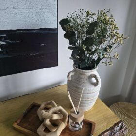 preserved-Eucalyptus and Emelia-vase Elegant boho-inspired interior styling piece crafted for contemporary décor setups